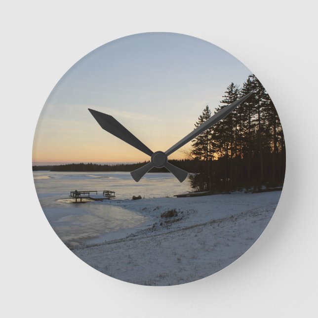 Winter Sunset Round Clock (Front)