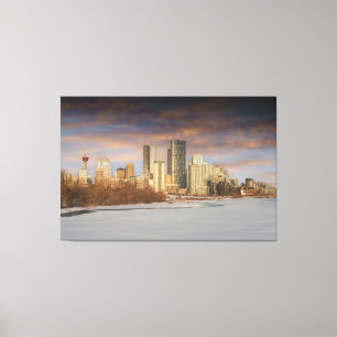 Winter Sunset Scene At Calgary Skyline Canvas Print