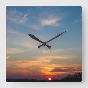 Winter sunset sky square wall clock