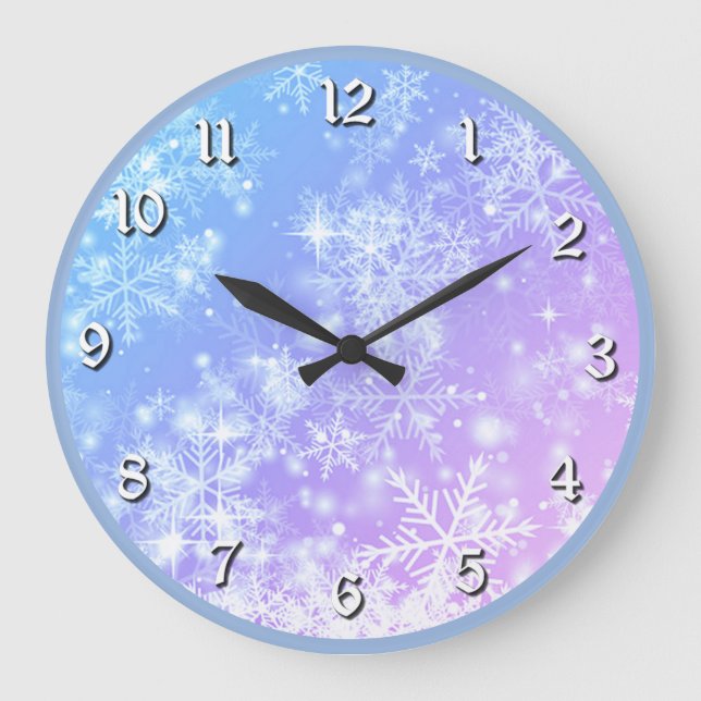Winter Sunset Snowflake Large Clock (Front)