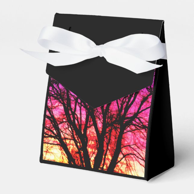 Winter Sunset Tree - Black Favor Box (Front Side)