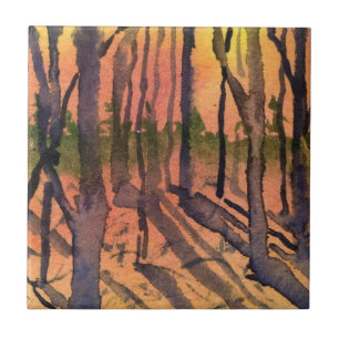 Winter sunset trees with shadows  Tile