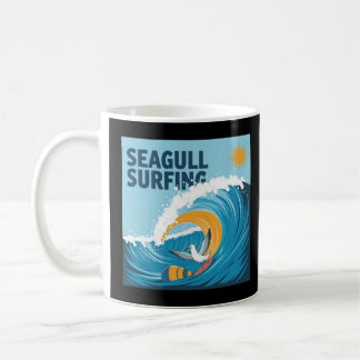 Winter Surfer Seagull, Seagull Surfing Coffee Mug
