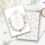 Winter Surprise Party Greenery 40th Birthday Invitation<br><div class="desc">Modern sage green watercolor Boho botanical frame is accented with small poinsettia flowers.</div>