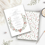 Winter Surprise Party Greenery 70th Birthday Invitation<br><div class="desc">Modern sage green watercolor Boho botanical frame is accented with small poinsettia flowers.</div>