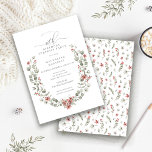 Winter Surprise Party Greenery 90th Birthday Invitation<br><div class="desc">Modern sage green watercolor Boho botanical frame is accented with small poinsettia flowers.</div>