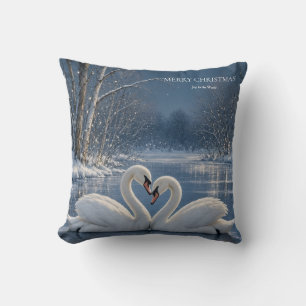 Winter Swan Christmas, Moonlit Lake Holiday design Throw Pillow