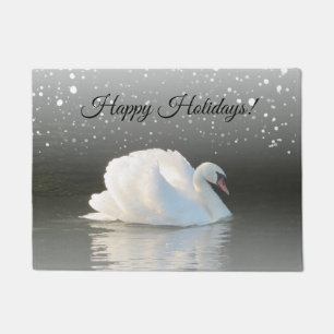 Winter Swan Happy Holidays Doormat