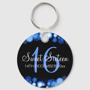Winter Sweet 16 Birthday Party Blue Bokeh Lights Keychain