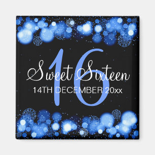 Winter Sweet 16 Birthday Party Blue Bokeh Lights Magnet