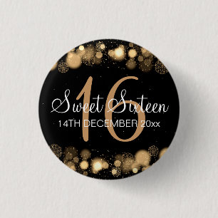 Winter Sweet 16 Birthday Party Gold Bokeh Lights 1 Inch Round Button