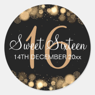 Winter Sweet 16 Birthday Party Gold Bokeh Lights Classic Round Sticker