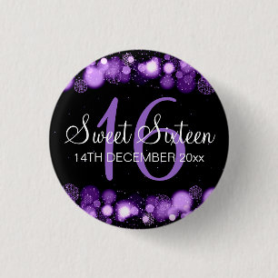 Winter Sweet 16 Birthday Party Purple Bokeh Lights 1 Inch Round Button