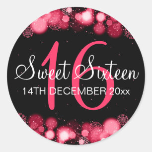 Winter Sweet 16 Birthday Party Red Bokeh Lights Classic Round Sticker