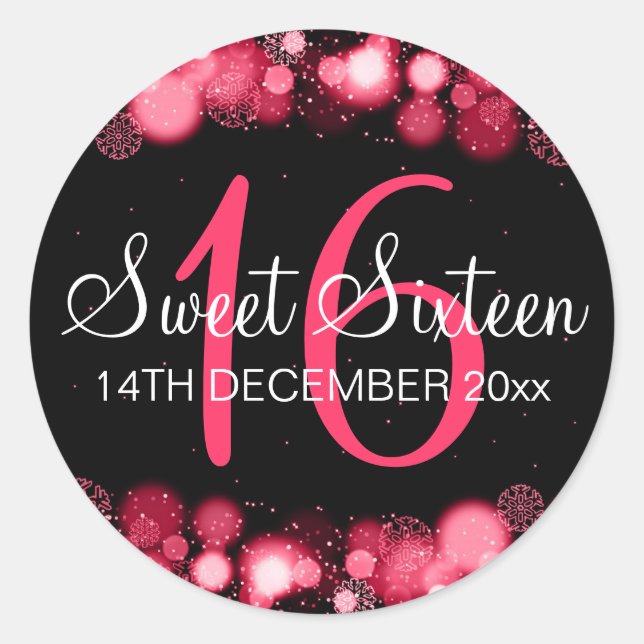 Winter Sweet 16 Birthday Party Red Bokeh Lights Classic Round Sticker (Front)