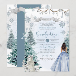 Winter Sweet 16 Holiday Birthday Silver and Blue Invitation