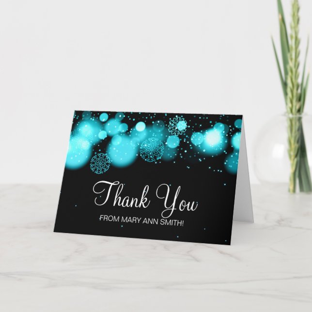 Winter Sweet 16 Thank You Turquoise Bokeh Lights (Front)