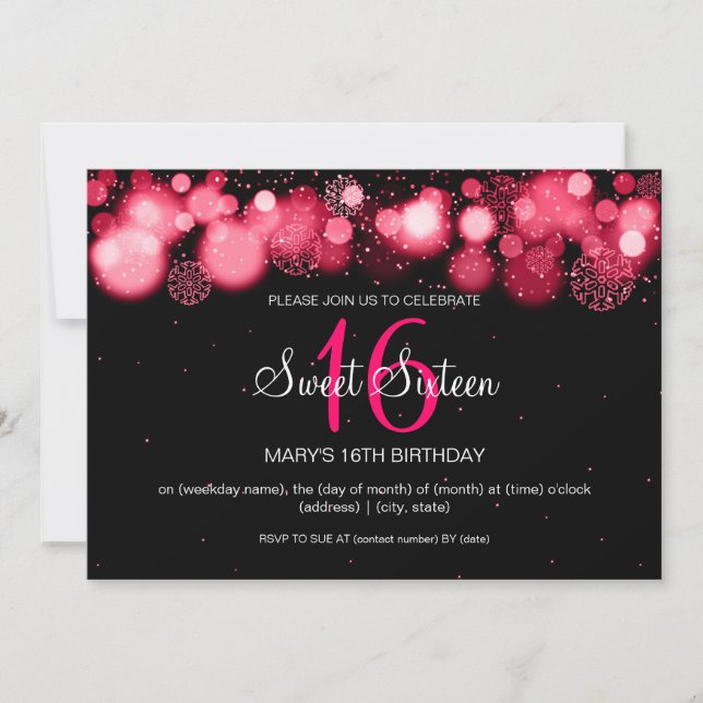 Winter Sweet Sixteen Birthday Party Red Invitation (Front)