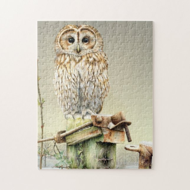 Winter tawny owl bird jigsaw puzzle (Vertical)