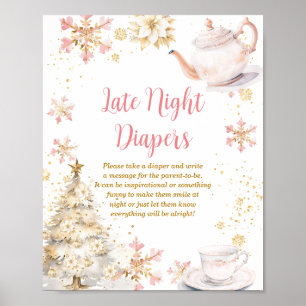 Winter Tea Party Baby Shower Late Night Diapers Poster