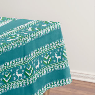 Winter Teal and Green Christmas Fair Isle Tablecloth