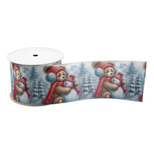 Winter Teddy Bear and Snowman Satin Ribbon