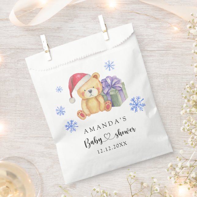 Winter teddy bear Baby Shower Favour Bag (Clipped)