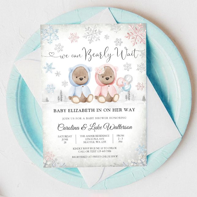 Winter Teddy Bear Baby Shower Invitation (Creator Uploaded)