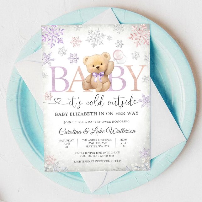 Winter Teddy Bear Baby Shower Invitation (Creator Uploaded)