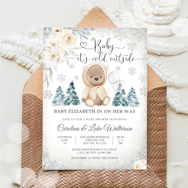 Winter Teddy Bear Baby Shower Invitation (Creator Uploaded)