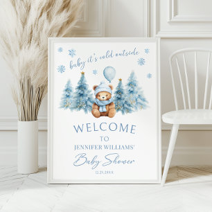 Winter Teddy Bear Baby Shower Welcome Sign Poster
