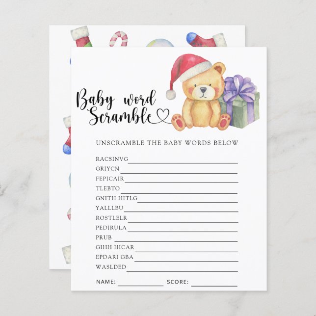 Winter teddy bear - Baby Word Scramble Game (Front/Back)