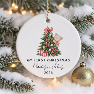 Winter Teddy Bear Baby's First Christmas Ceramic Ornament