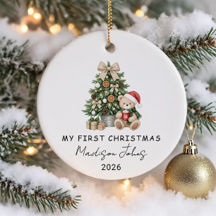 Winter Teddy Bear Baby's First Christmas Ceramic Ornament