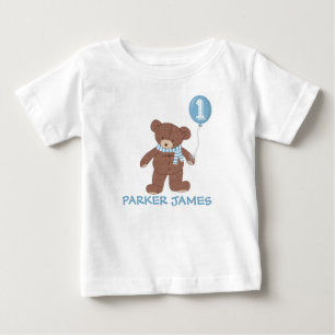 Winter Teddy Bear Balloon 1st Birthday Shirt