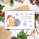 Winter teddy bear - books for baby ticket enclosure card<br><div class="desc">Celebrate with this winter teddy bear themed baby shower party!
Watercolor cute teddy bear with christmas gift,  in santa hat. On the reverse side of the card are holiday christmas pattern (candy cane,  christmas tree ball toy,  christmas socks).
Matching items available.</div>