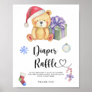 Winter teddy bear - diaper raffle poster