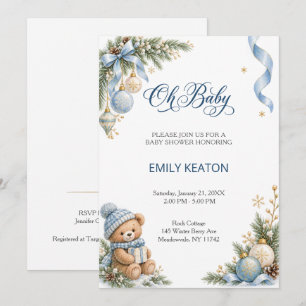 Winter Teddy Bear Ornaments Baby Shower Invitation