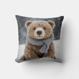 Winter Teddy Bear Throw Pillow