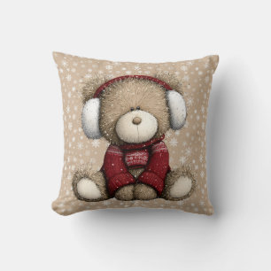 Winter Teddy Bear Throw Pillow