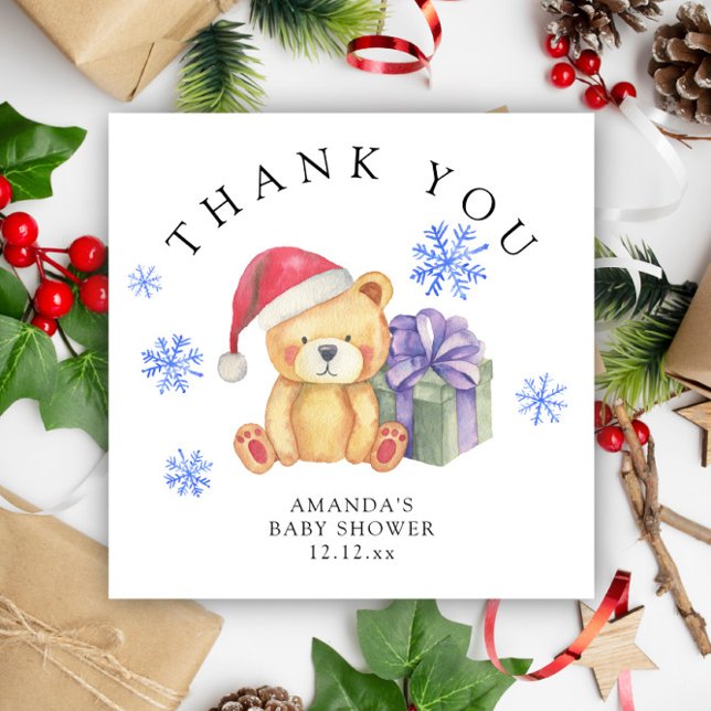 Winter teddy bear with xmas gift - thank you invitation (Creator Uploaded)