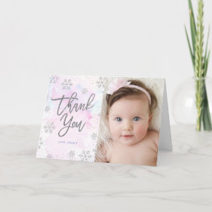 Winter Thank You Birthday Silver Glitter Snowflake Card