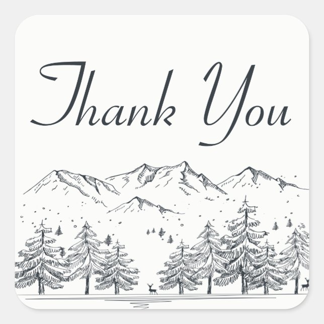 Winter Thank You Mountain Nature Trees Wedding Square Sticker (Front)