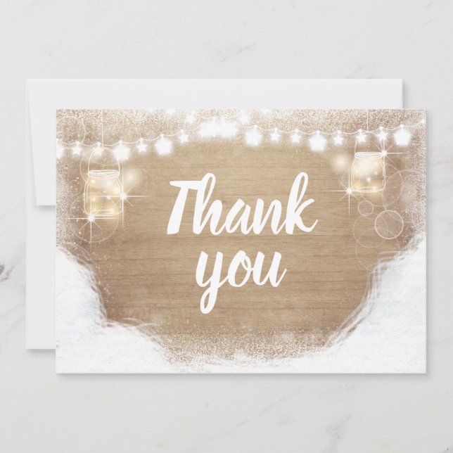 Winter thank you Rustic Wood Snow Shower Birthday (Front)
