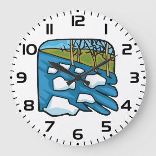 Winter Thaw River with Ice Floes Large Clock