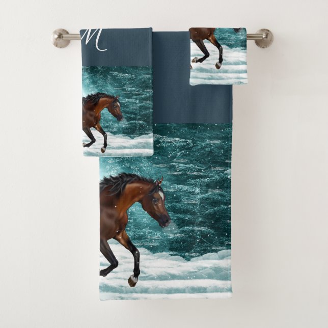 Winter Theme Galloping Arabian Horse Bath Towel Set (Insitu)