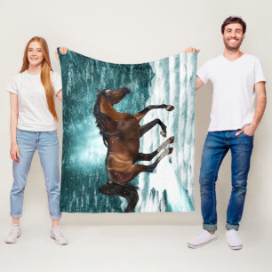 Winter Theme Galloping Arabian Horse Fleece Blanket