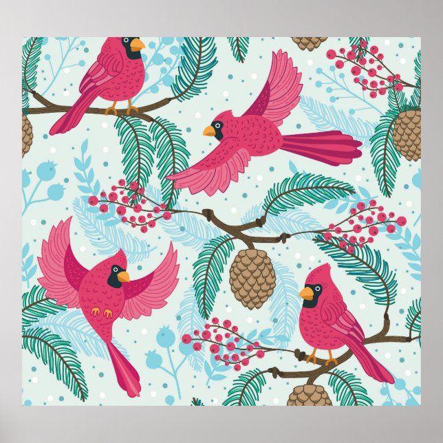 Winter Theme: Red Cardinal Pattern. Poster (Front)