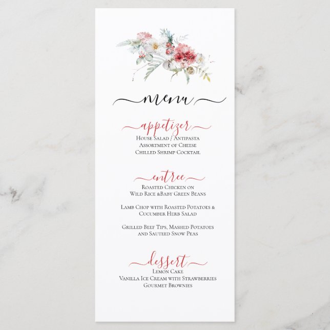 Winter Themed Floral Illustration Flat Menu (Front)