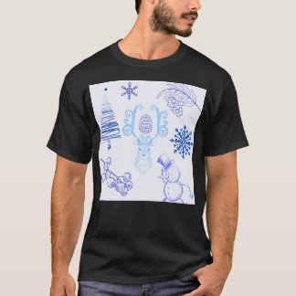 Winter Themed Pattern Light Blue T-Shirt